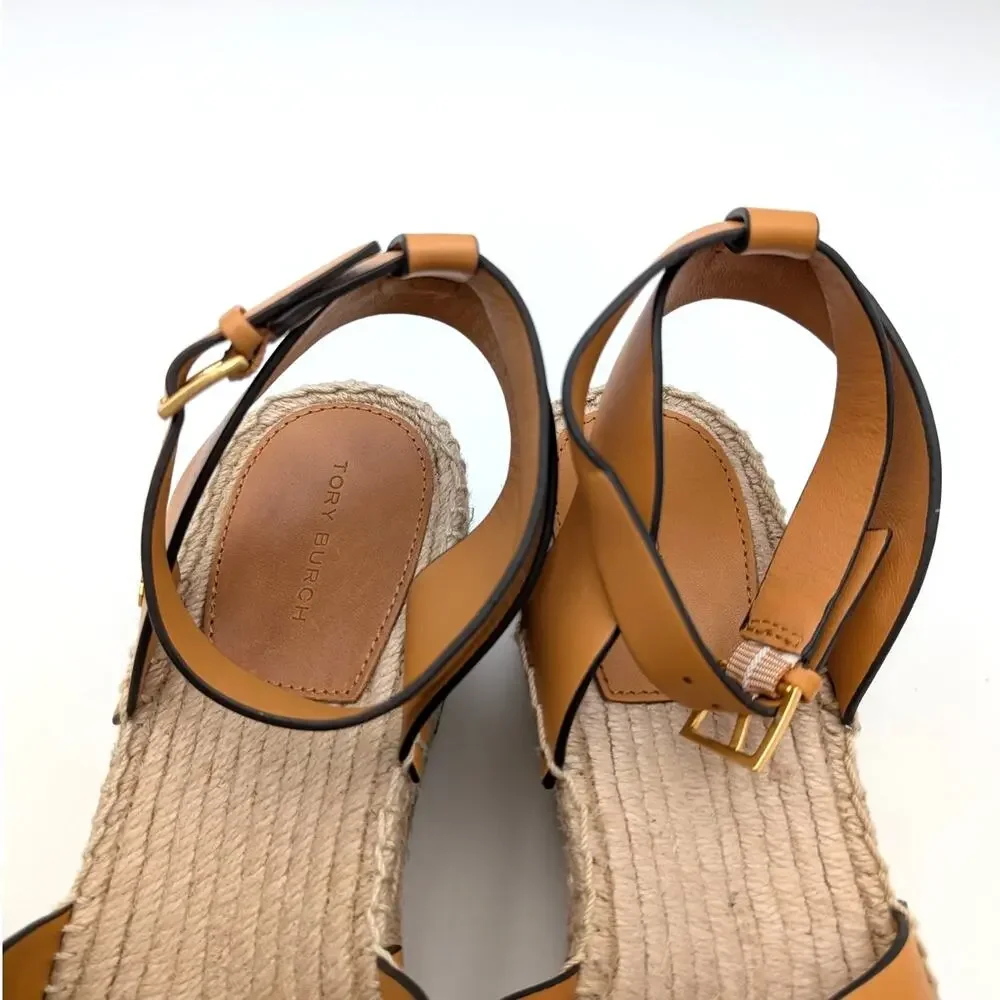 Tory Burch Fisherman Platform Espadrille Sandal Women's Brandy Size US10M EU40.5